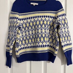 LOFT Geometric Blue and Yellow Sweater